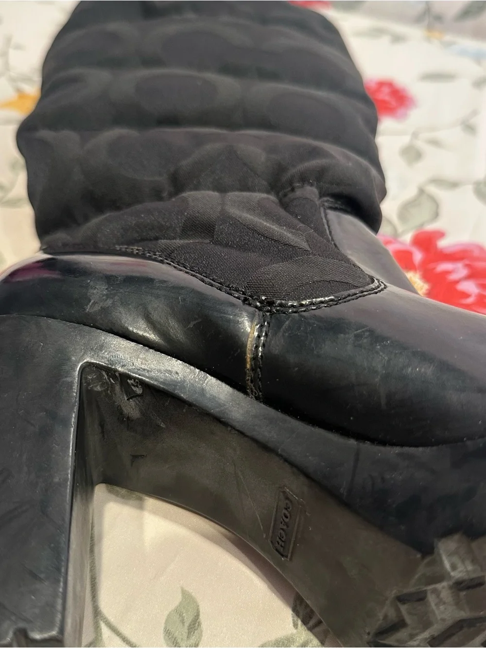 COACH LORYN Q385 BLACK QUILTED INSULATED HIGH HEEL BOOT